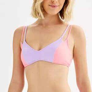 Juniors' Ninety-Nine° Spliced Triangle Swim Top, Size: XL, Guava Purple
